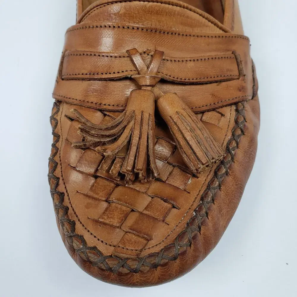 Cole Haan Mens Size 9 Brown Leather Italy Woven Tassel Dress Loafer Shoes